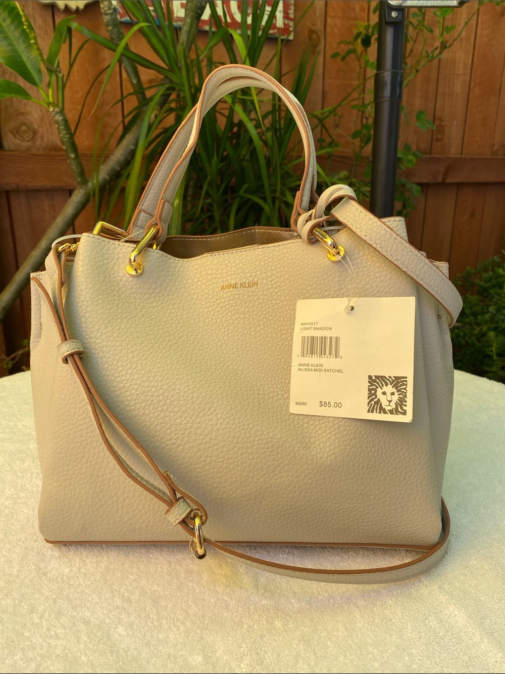 Anne Klein Light Shadow Pebbled Satchel with Gold Hardware